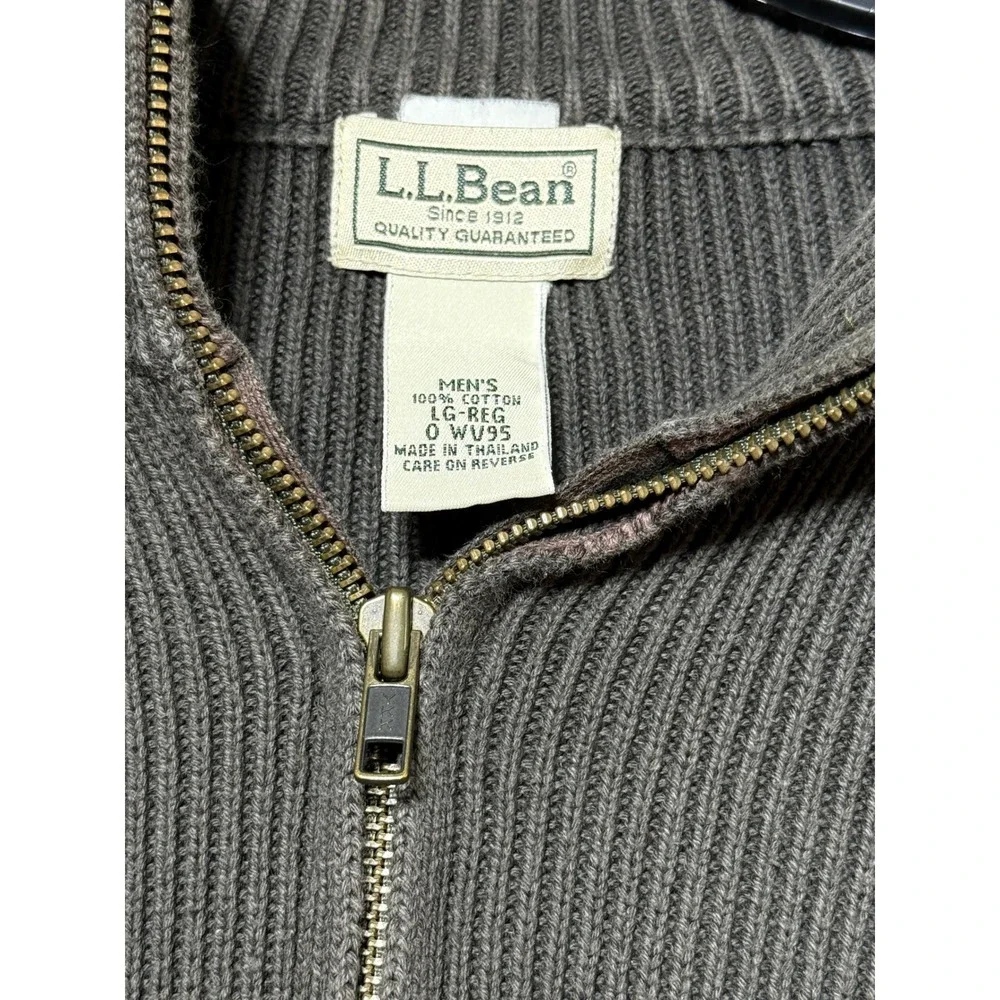LL‎ Bean Quarter Zip Sweater Mens LG Gray Excellent Ribbed Cotton